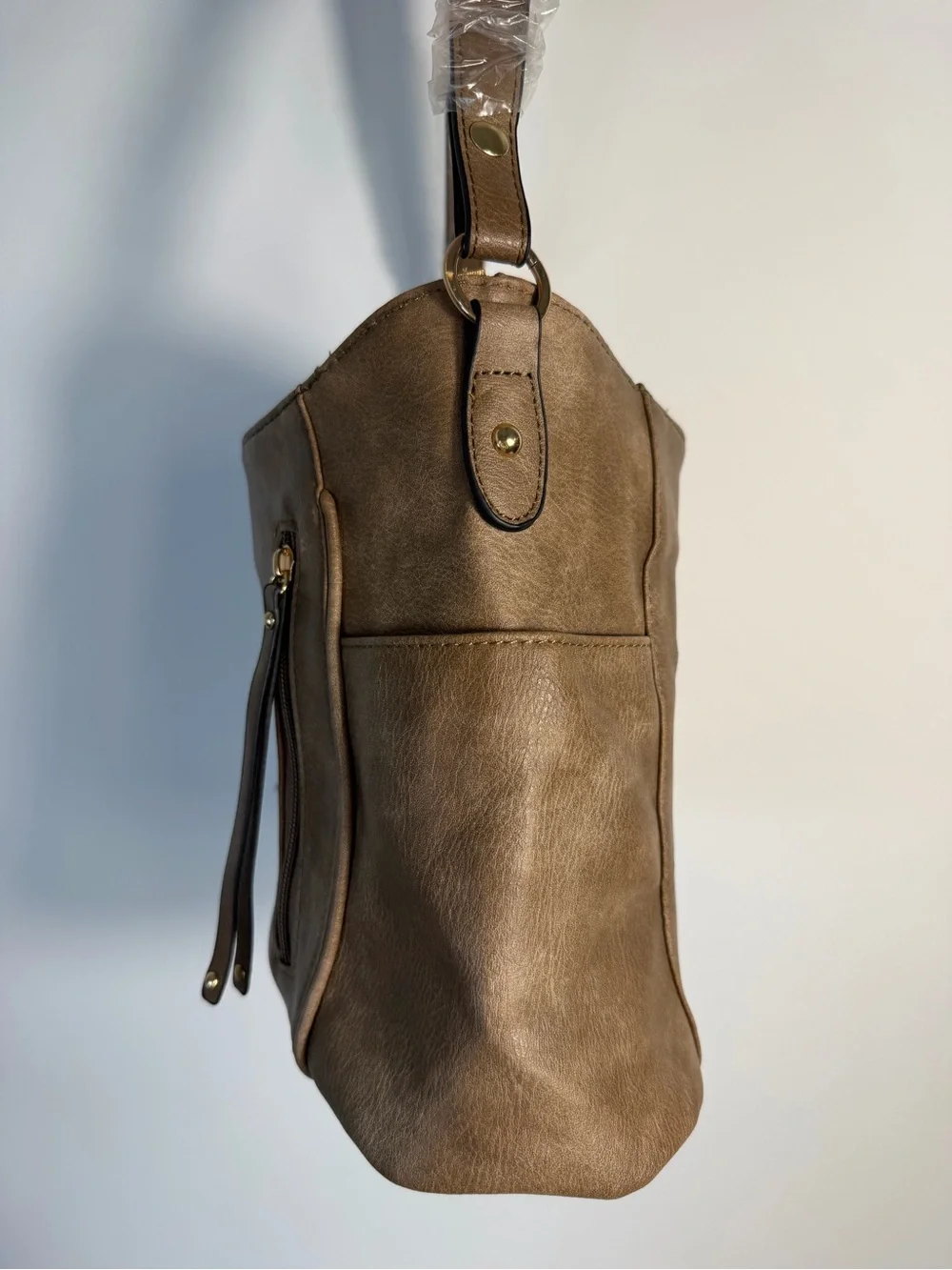 Brown Taupe Shoulder Bag Faux Leather Versatile Women's Handbag hobo medium